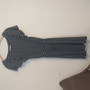 Black and White Short Sleeve Midi Loft Dress